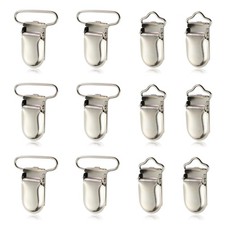 Demearly 12 PCS 1" 1/2" Suspender Clips Metal Pacifier 1/2", Silver