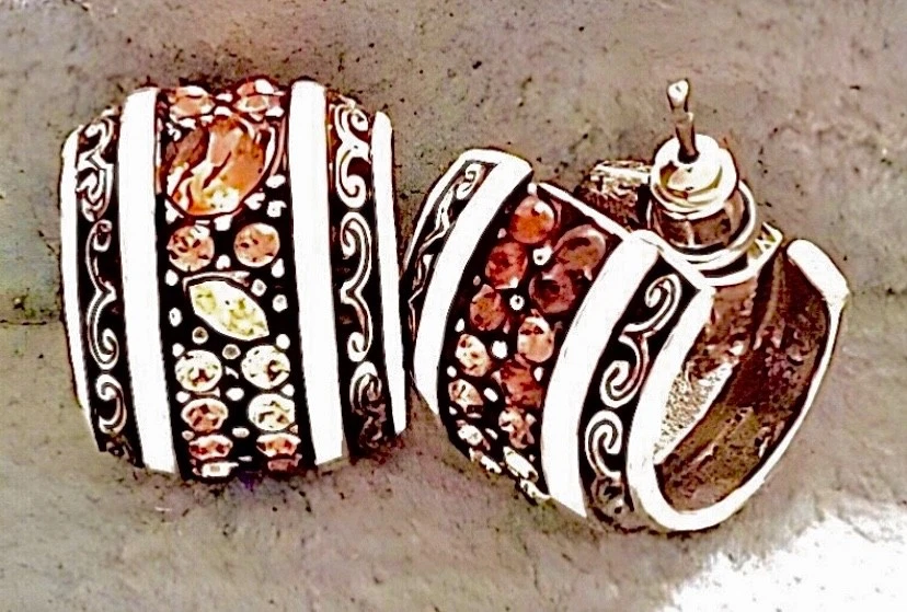 PENDIENTES SLV CRISTAL BRILLANTE VIAJE TOPACIO + TONOS DORADOS CRISTAL SWAROVSKI GD✨VTG Foto 3 de 4