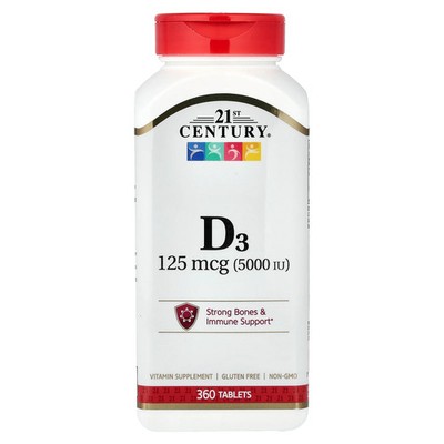 21st Century Vitamin D3 5000 IU 360 Tablets Gluten-Free