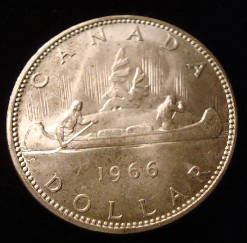 1966 CANADIAN SILVER DOLLAR ELIZABETH II CHOICE UNCIRCULATED+ CH. AU+ NICE