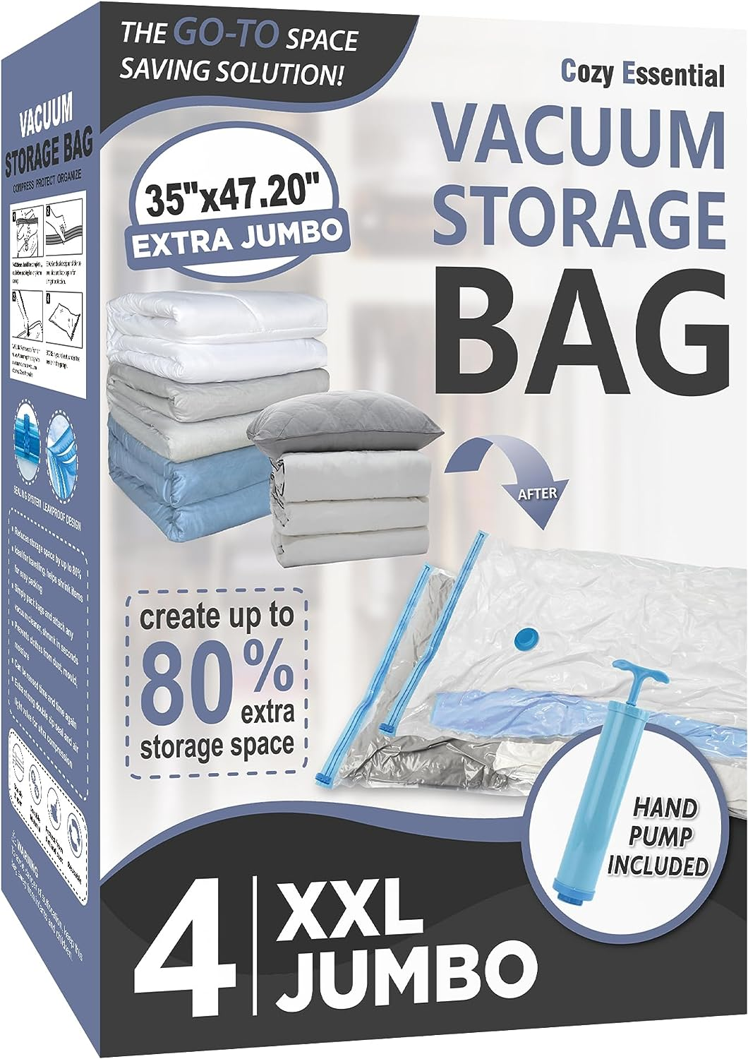 4 Pk XXL Jumbo Vacuum Sealed Storage Bags Comforters Bedding Blanket Space Saver