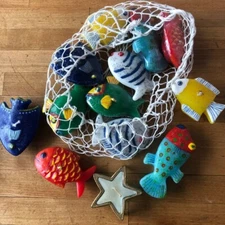 Tropical Fish Floating Candles Wrapped Vintage Wax Shell Set of 13