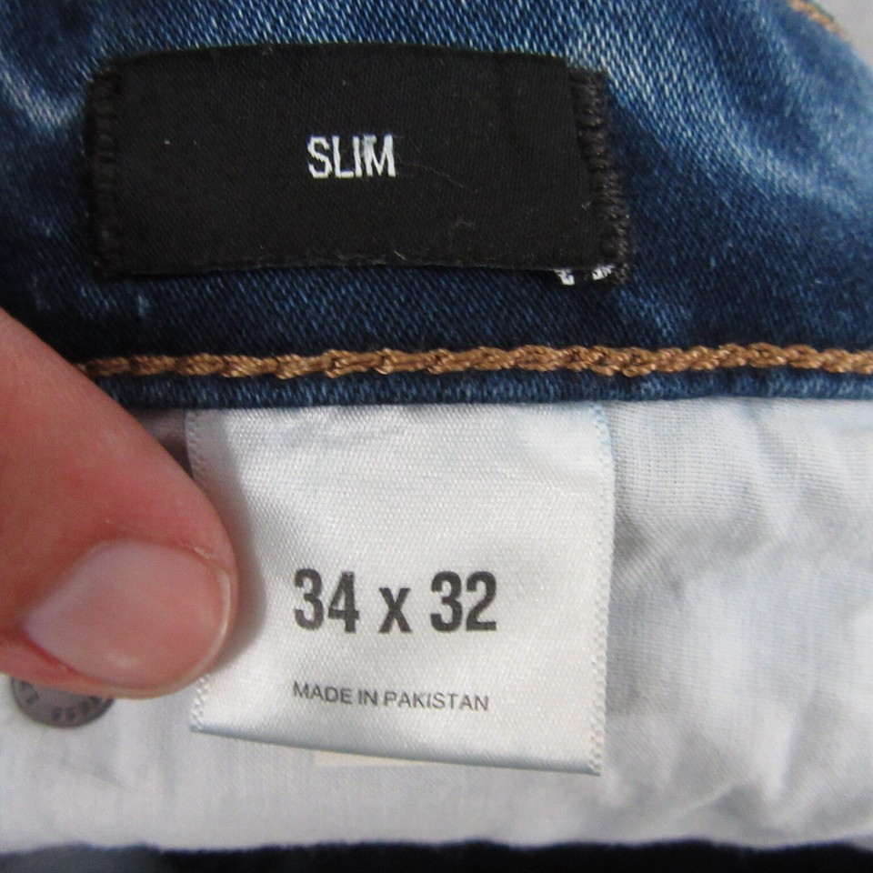 Express Mens Slim Jeans 34 x 32 Blue Stretch Medium Wash Mid Rise Denim