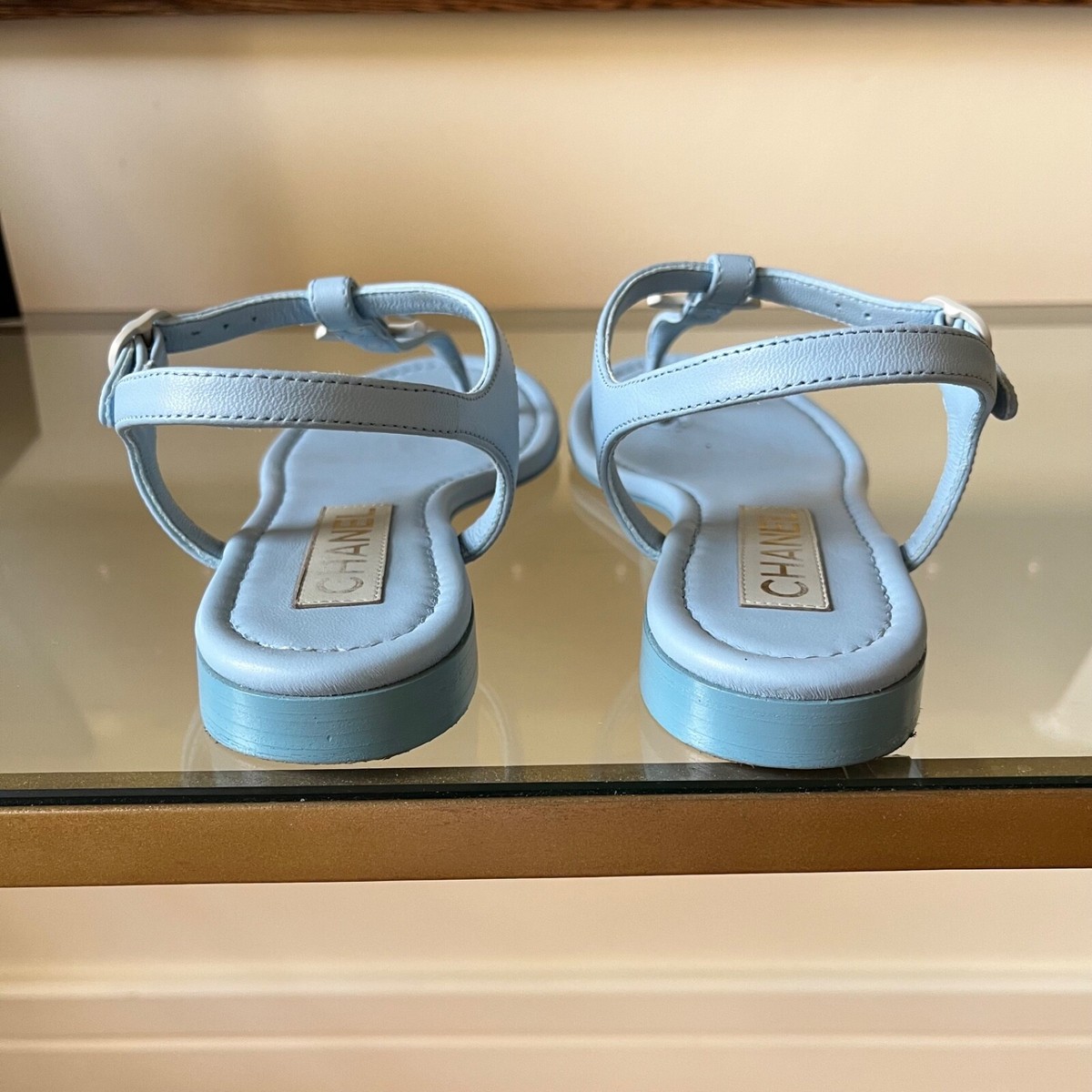 Chanel Spring Summer 2023 Blue T Strap CC Sandals Size 36.5 Chanel Spring Summer 2023 Blue T Strap CC Sandals Size 36.5