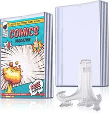 Comic Book Display Case Set, Include Comic Book Sleeves and Clear Plastic Easels