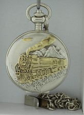 Galaxie by Elgin Quartz Pocket Watch Vintage gold and silver color train design