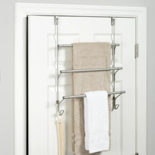 Over-The-Door 3-Tier Towel Bar Holder with 2 Hooks Storage Bathroom Accessories