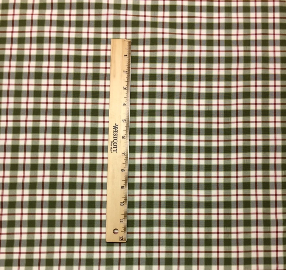 DESIGNER 100% SILK CHECK THYME GREEN RED STRIPE MULTIUSE FABRIC BY THE YARD 55"W - Image 3 of 4