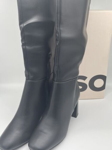 SO Womens Tall BLACK Knee High Boots Sz 9 Pancakes 3" Heel 17" Shaft MSRP $70