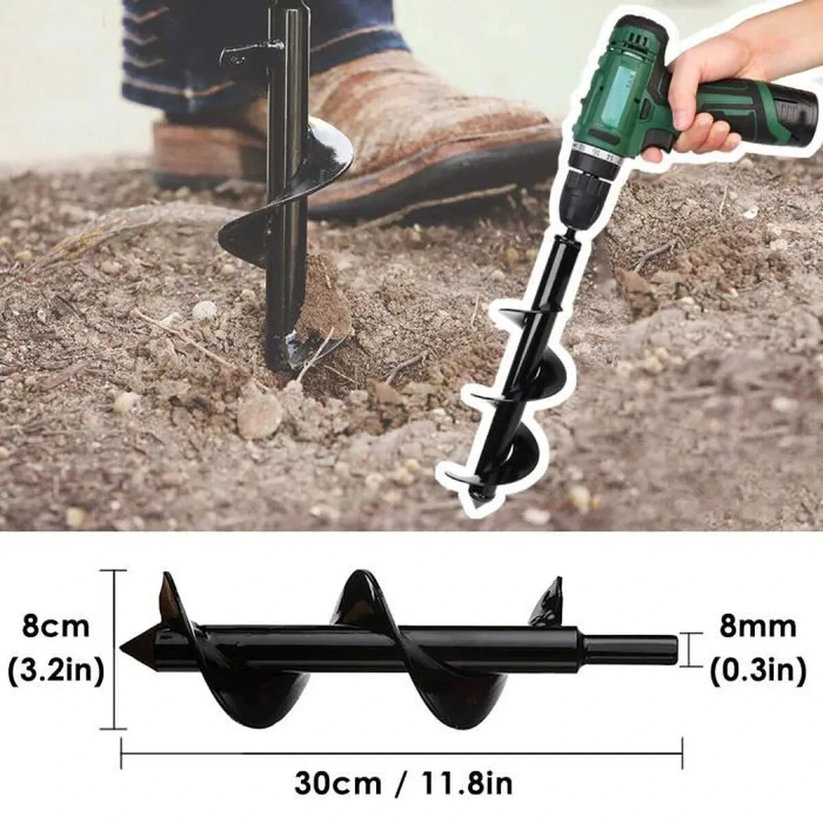 Mèche foret tarière de jardinage spirale en acier outil pour perceuse