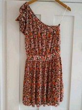 Mango Orange & Pink Floral Asymmetric Mini Dress Size L