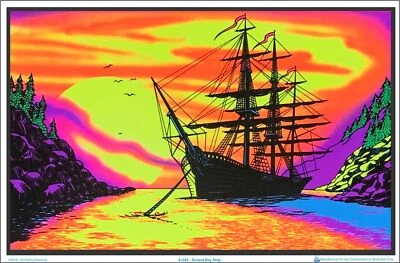 Sunset Bay Ship Blacklight Poster 35 x 23