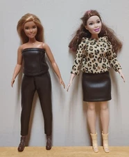 Curvy Barbie 11 1/2" Doll Clothing Faux Leather Bustier, Pants, Skirt, Print Top