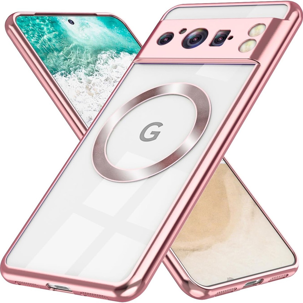 Custodia Sottile Magnetica Per Google Pixel 8 Pro - Effetto Metallizzato Trasparente Con Ricarica MagSafe