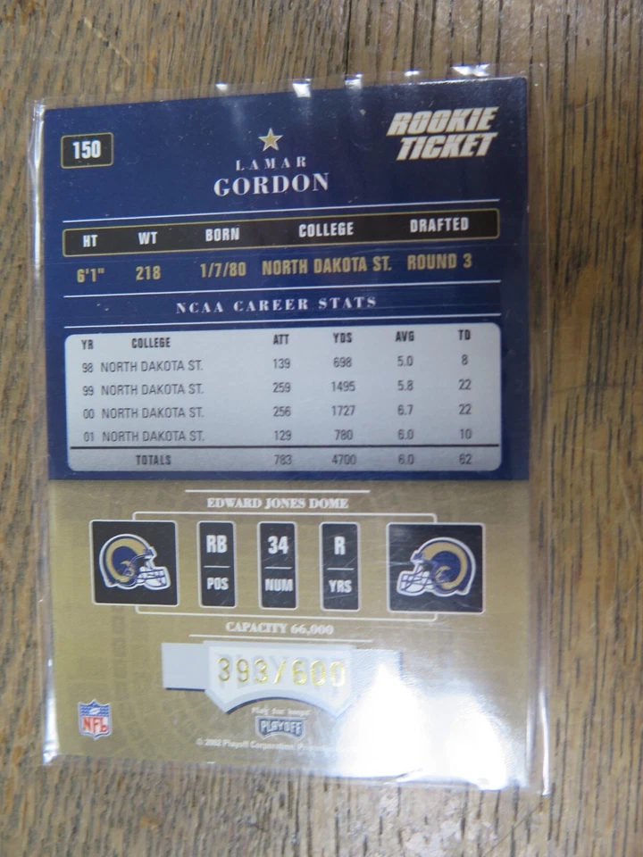 Lamar Gordon 2002 Playoff Contenders #150 (RC) Rookie Auto /600 Football Card - Image 3 of 4