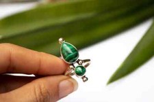 Natural Malachite Gemstone Ring Stackable Ring 925Sterling Silver Boho Ring Gift
