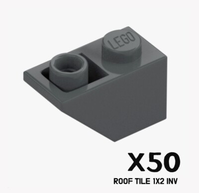 LEGO 50x BRICK ROOF TILE 1X2 INV Dark Stone Grey Color 4211096 3665