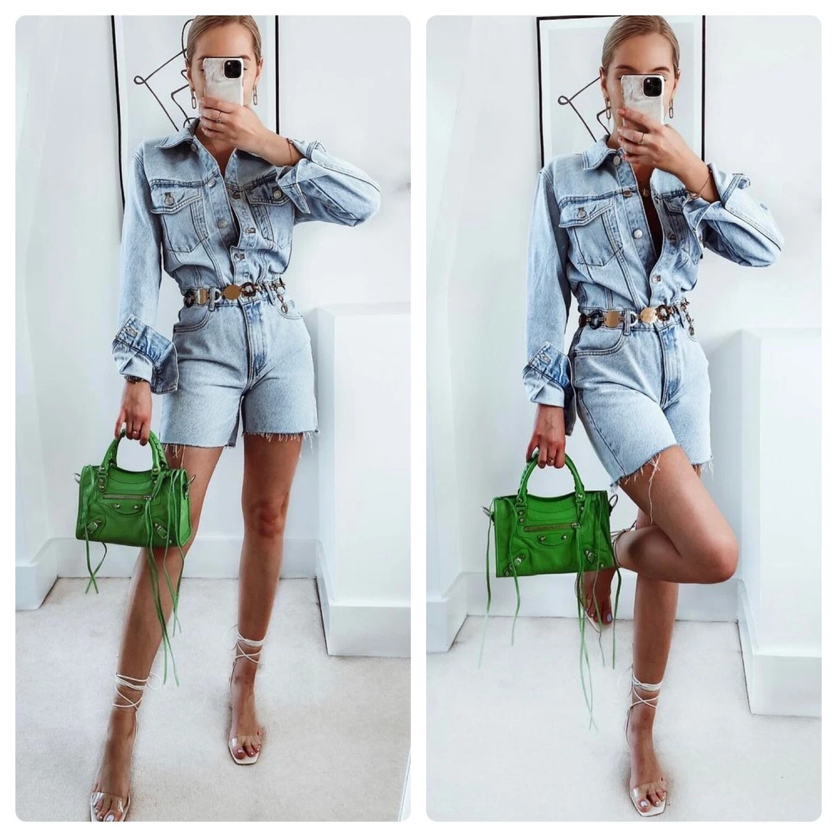 Denim Playsuit Jumpsuit Zara Blue New Measurements Small NWT