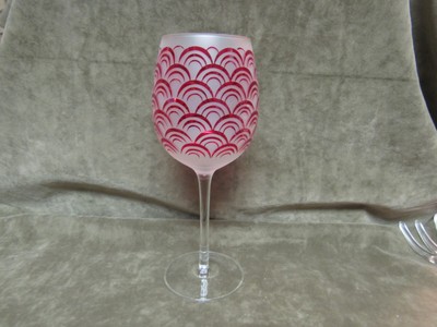 Circa 1980's Red Rainbow Stained Cut Glass Wine Stem/Goblet Satin finish/Glossy