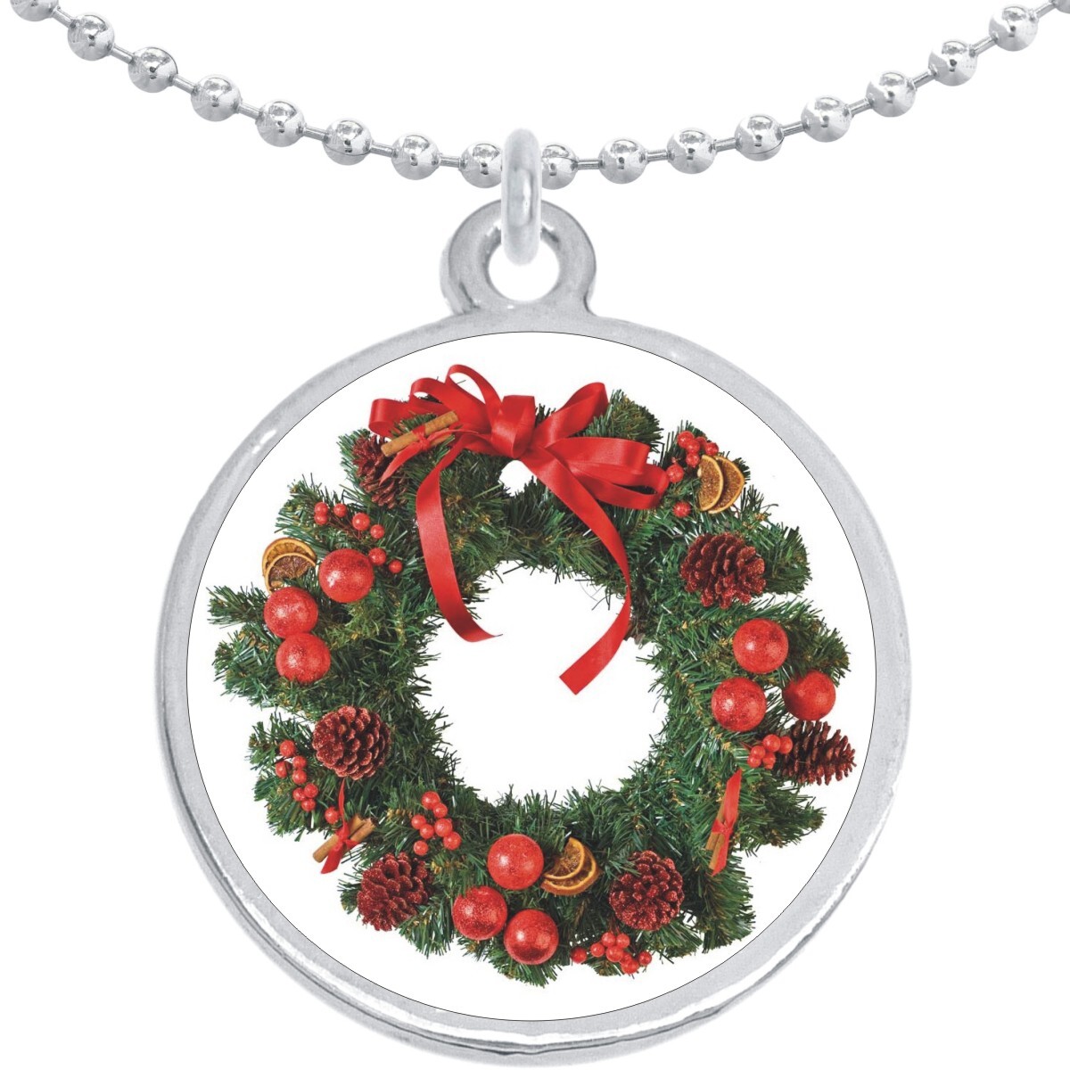 Christmas Wreath Round Pendant Necklace Beautiful Fashion Jewelry