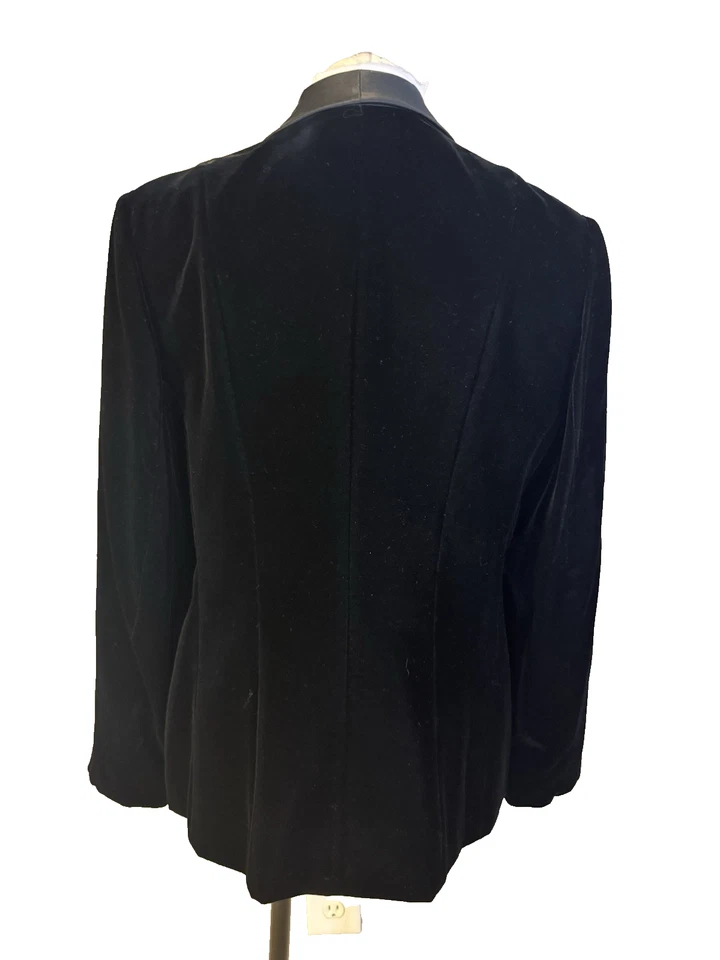 Traje Chaqueta Blazer Talbots 16 Negro Terciopelo Satinado Corbata Clásica Fiesta de Vacaciones Foto 3 de 4