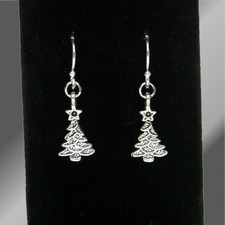 Silver Christmas Tree with Star Earrings & SOLID 925 Sterling Silver Ear Wires