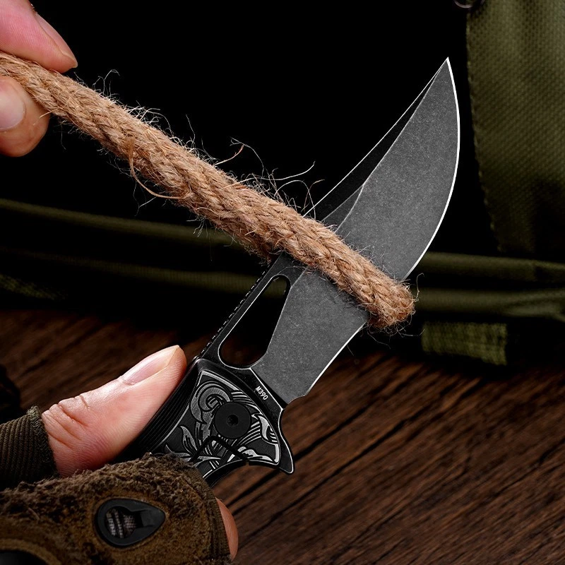 KLAKEN B11-HODR, M390 Hoja con Mango Tallado Titanio EDC Cuchillo de Bolsillo Plegable Foto 3 de 4