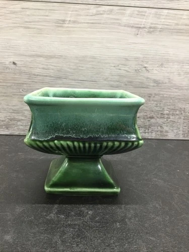 Vintage MCM McCoy Green Drip Glaze Pedestal Planter