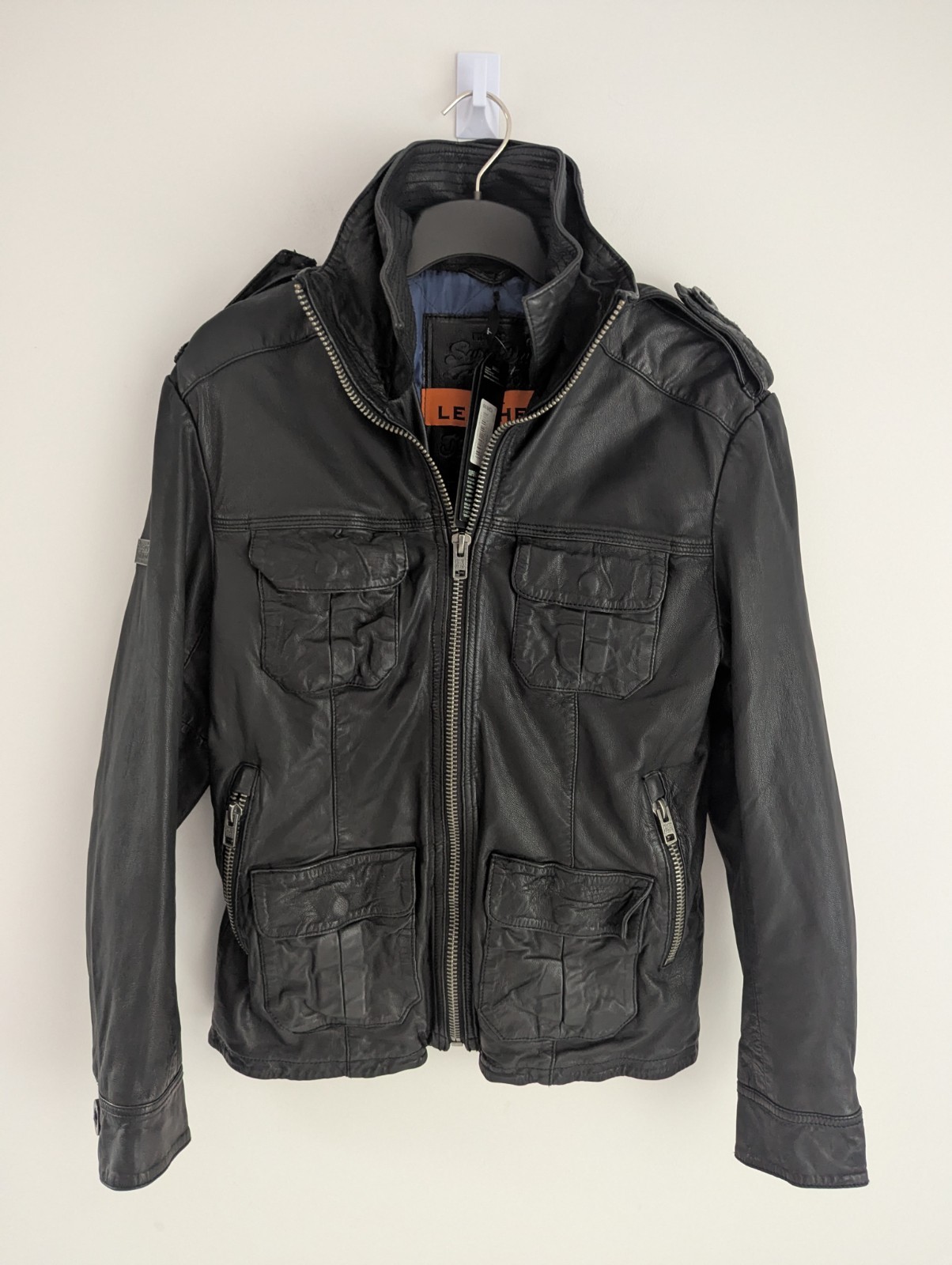 Superdry Mens Black New Brad Hero Leather Jacket. Size Medium. RRP£249.99 image 9