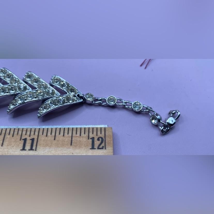 Rhinestone Chevron Statement Necklace Womens Silv… - image 3