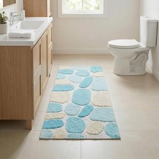 Cotton Pebble Stone Bath Runner Rug 2x5 Feet - Aqua Turquoise