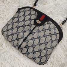 GUCCI GG Supreme PVC Shoulder Bag 2 way Web Stripe Pouch Strap Vintage Authentic