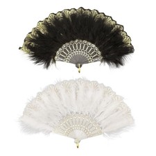 2 Pièces Noir Blanc 1920s Éventail Plume, Embroidered Flower Marabou Feather ...