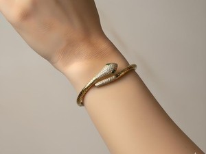 Authentic Christmas Day Women 14k Gold Plated Pure 925 Sterling Silver Snake Bracelet
