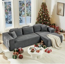 NEW 108  Cloud Modular Sectional Sofa Corduroy L-Shape Chaise Gray