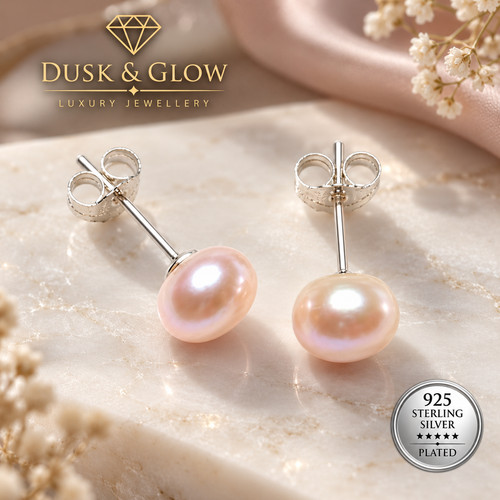 925 Sterling Silver Plated Freshwater Natural Pearl Stud Earrings Women Gift UK