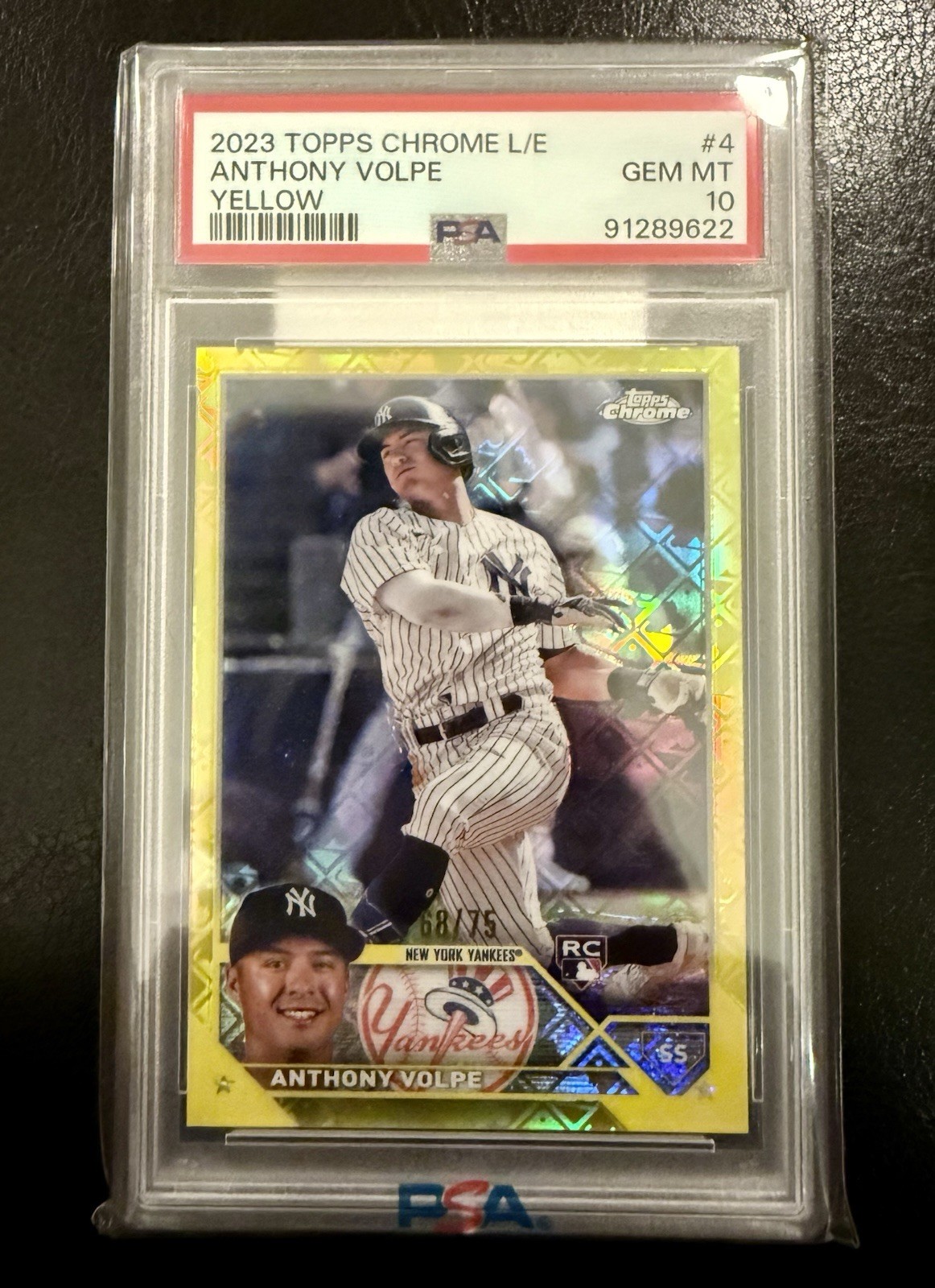 2023 Topps Chrome Logofractor Anthony Volpe Yellow /75 PSA 10 Gem Rookie RC