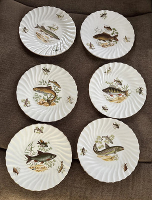 Pall Mall Ware English Bone China Fish Pattern Dinner Plates 10.5'' Set of 6
