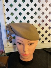 Vintage Merrimack Women Beret Hat Wool Tan Made U.S.A