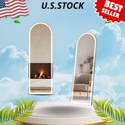 61''x17'' Arched Full Length LED Mirror with Stand Dimmable 3-Color Lighting