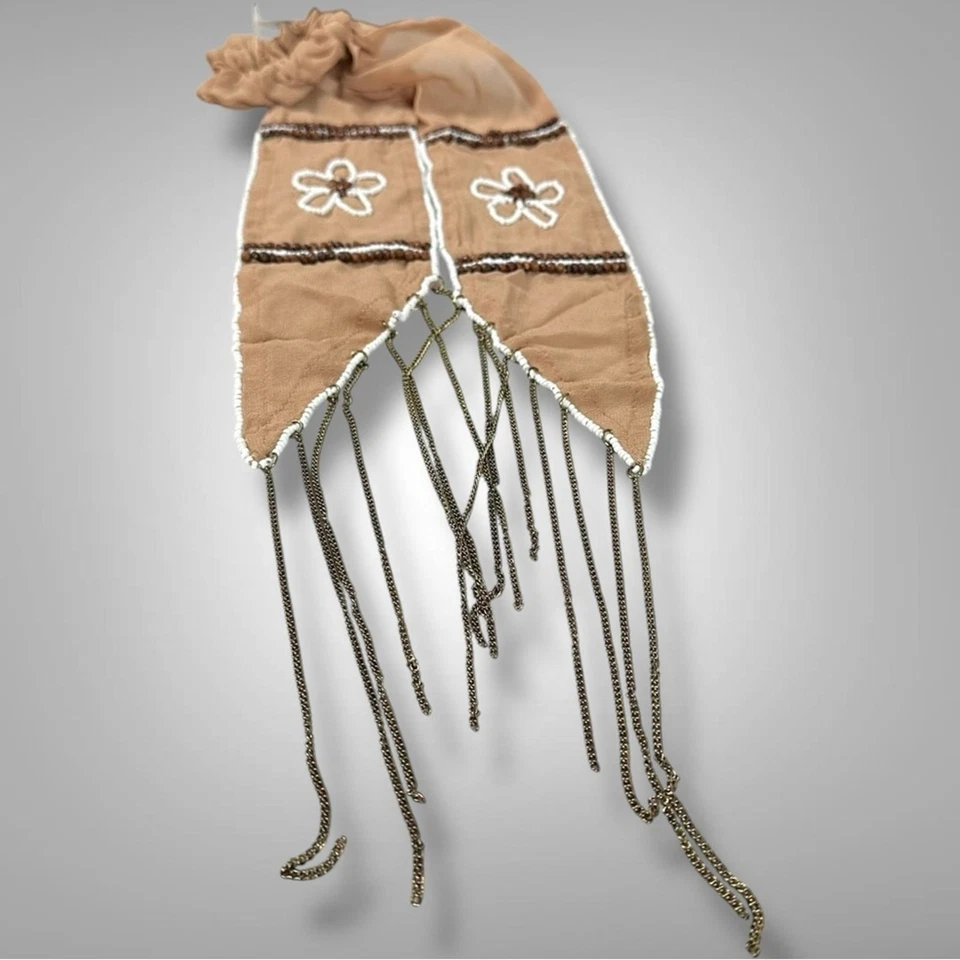 Free People Riley Pony Scarf Western Bohemian Beaded Chain Fringe Hair Tie NWT - Image 4 of 4