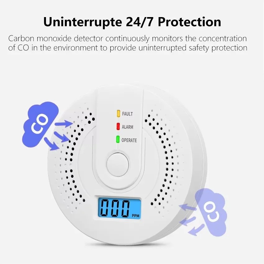 Product photo 1 of 6 — Carbon Monoxide Detector Warning Alarm Sensor LED Digital Battery Powered Uk
