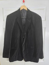 Zagato Corduroy  Men's 46 Black Cotton Three Button  Sport Coat suit jacket