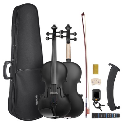 Violin 4/4 Size Fiddle Set Solidwood for Beginners with Case Rosin Black