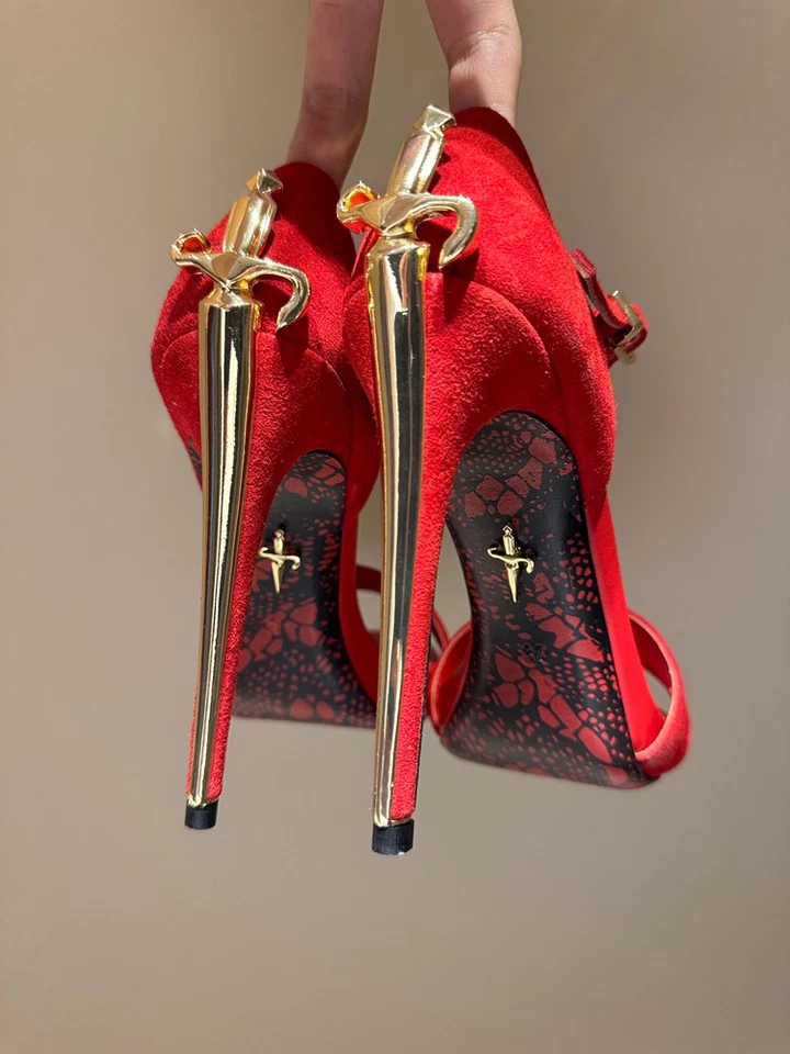 2025 Genuine Leather Metal Metal High Heels Fashion Runway High-heeled Sandals - Image 2 of 4