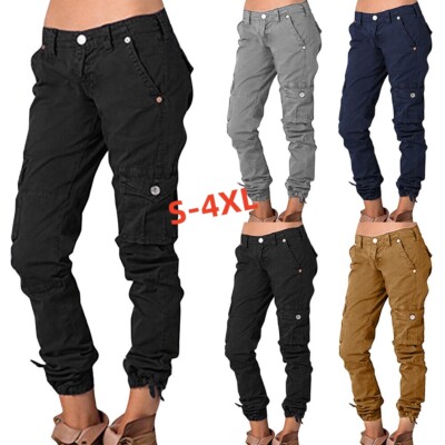 Damen Cargohose Freizeithose Taschen Hüfthose Stoffhose Boyfriend Hose Jogger