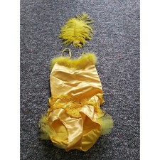 80s Yellow Girls Dance Costume with Fringe and Faux Feathers