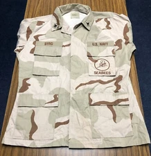 US Navy DCU Desert Camo Blouse Patched Seabees MED REG OIF OEF