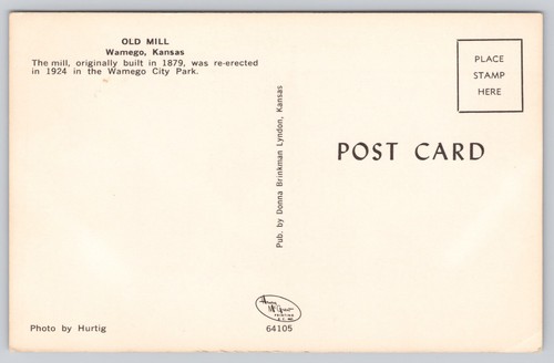 Postcard Old Mill Wamego Kansas - Picture 2 of 2