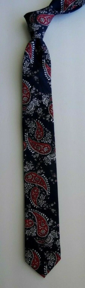 Corbata ajustada de algodón azul rojo cachemir Foto 3 de 4